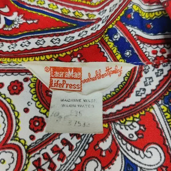 Vtg 70s Barrymore Wing Collar Paisley Textured Polyester Disco Blouse Large Boho - Picture 6 of 9